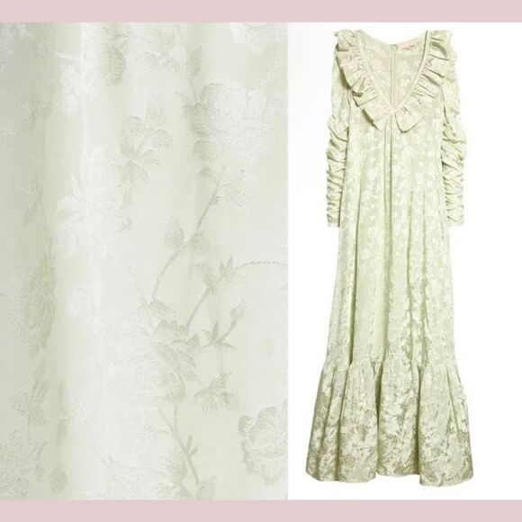 NEW byTiMo [ Large ] Floral Jacquard Long Sleeve‎ Maxi Dress in Pistachio Green - Picture 2 of 16